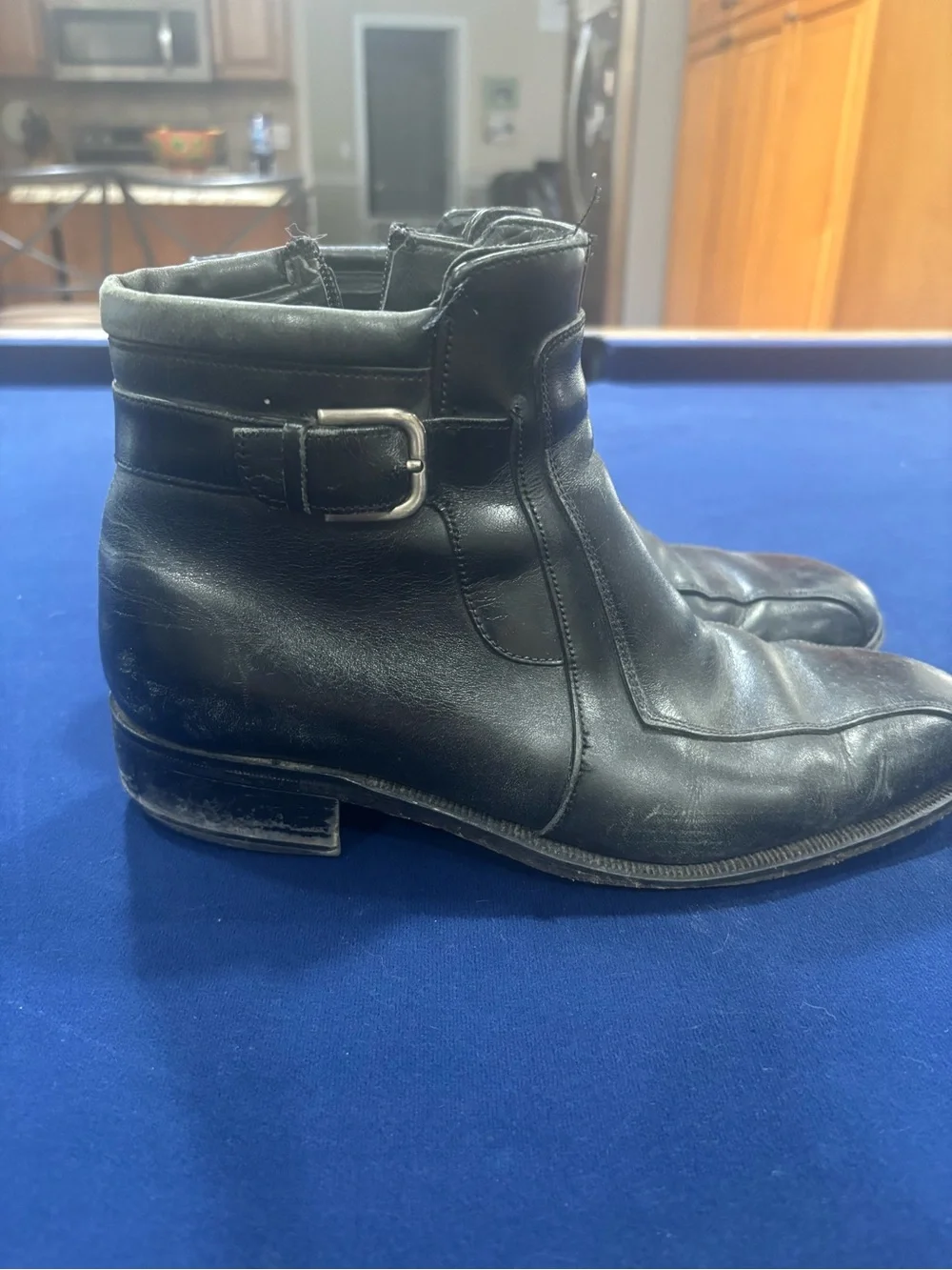 Men's Black Leather Ankle Boots with Buckle